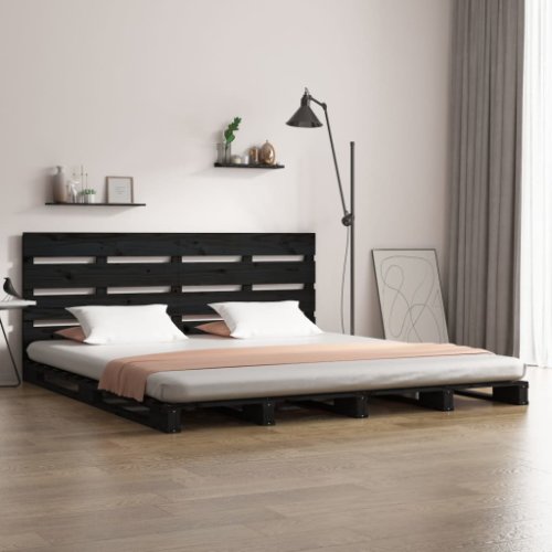 vidaXL Cadru de pat Double 4FT6, negru, 135x190 cm, lemn masiv de pin
