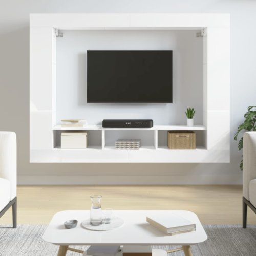 vidaXL Comodă TV, alb extralucios, 152x22x113 cm, lemn prelucrat