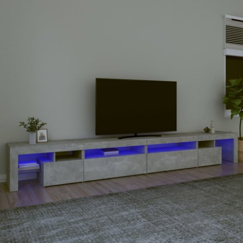 vidaXL Comodă TV cu lumini LED, gri beton, 290x36,5x40 cm