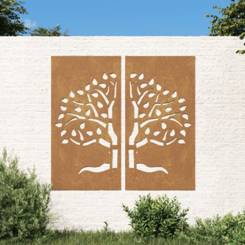 vidaXL Decorațiuni perete de grădină 2 buc. 105x55 cm oțel model copac