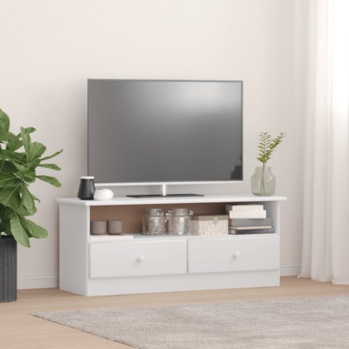 vidaXL Dulap TV cu sertare „ALTA” alb, 100x35x41 cm, lemn masiv de pin
