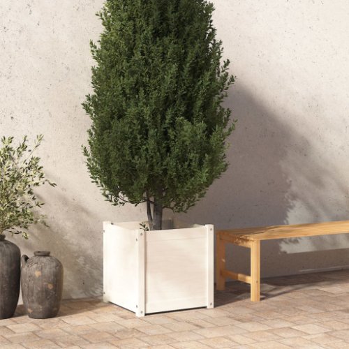 vidaXL Jardinieră de grădină, alb, 50x50x50 cm, lemn masiv de pin 