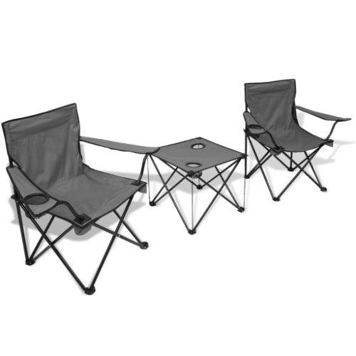 vidaXL Masă cu 2 scaune pentru camping, Gri