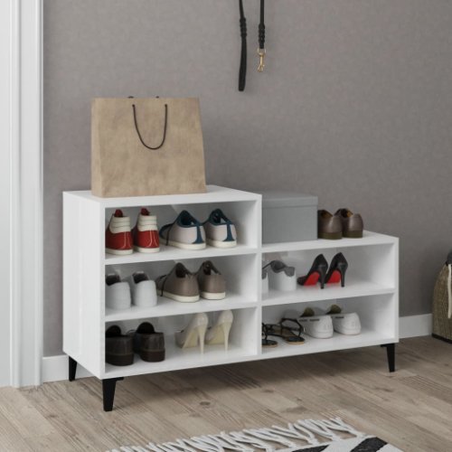 vidaXL Pantofar, alb extralucios, 102x36x60 cm, lemn compozit