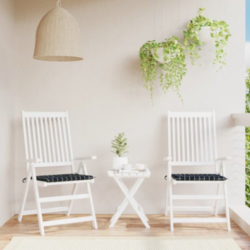 vidaXL Perne scaun grădină carouri negre, 2 buc. 50x50x3 cm, textil 