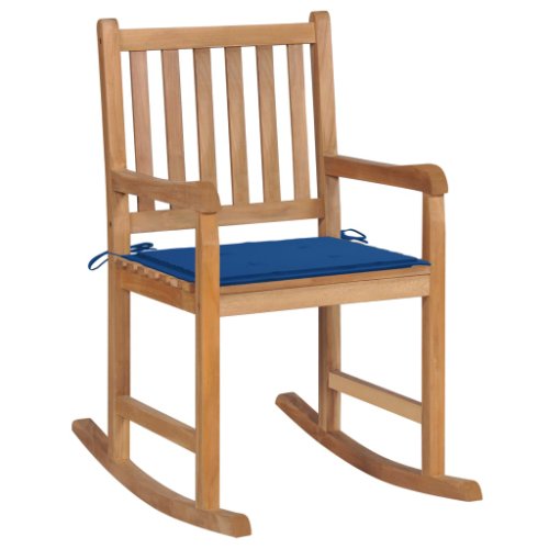 Vidaxl scaun balansoar cu pernă albastru regal, lemn masiv de tec
