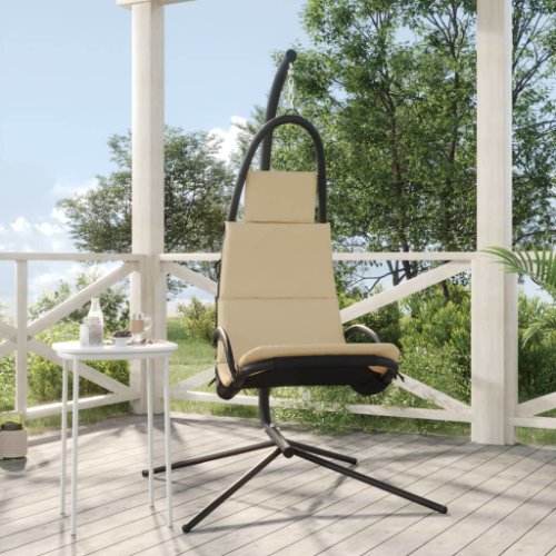 Vidaxl scaun balansoar grădină, cu pernă, crem, textil oxford și oțel