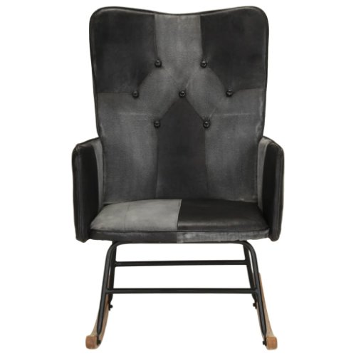 Vidaxl scaun balansoar, negru, piele naturală și pânză
