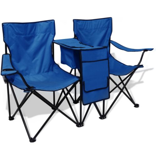 Vidaxl scaun de camping dublu, 155 x 47 x 84 cm, albastru