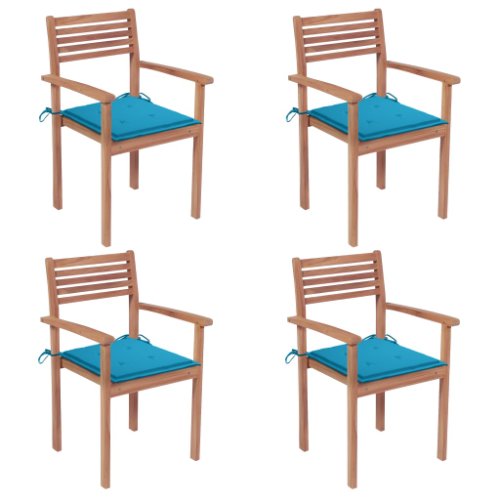Vidaxl scaune grădină cu perne albastre, 4 buc., lemn masiv de tec
