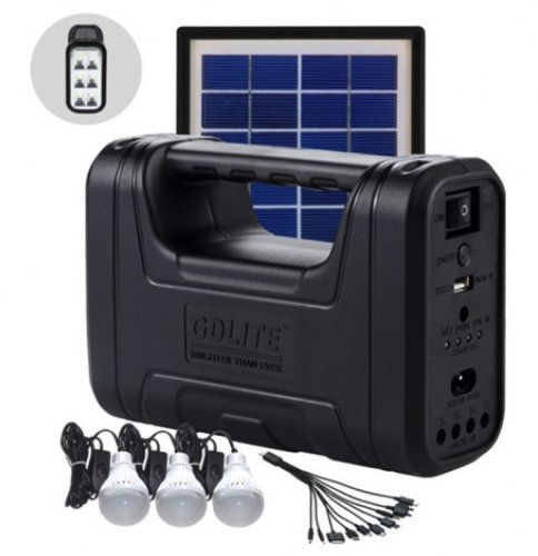Kit solar GD-Lite 8007 este dotat cu dispozitive USB cu 3 becuri si leduri
