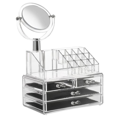 Oem - Organizator cosmetice cu oglinda, 24 x 14 cm, 4 sertare