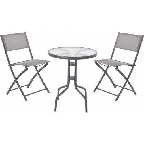 Set scaune pliabile/masa Other, masa 60 cm, metal, blat sticla, 3 piese, alb