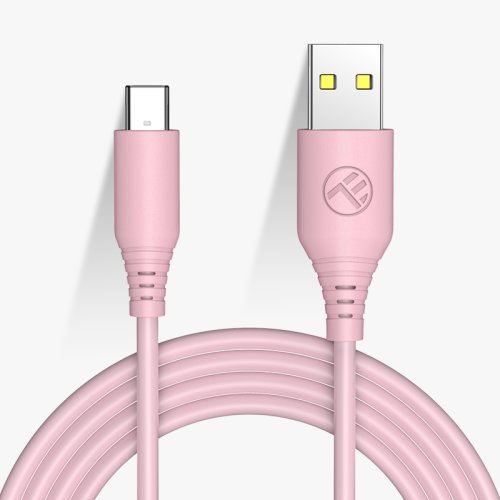 Cablu Date si Incarcare Silicon Tellur USB to Type-C, 5V/3A Max, 1m, Finisaj Silicagel, Roz