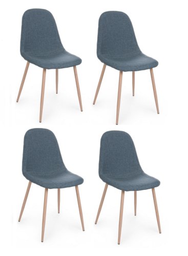 Set 4 scaune tapitate cu stofa si picioare metalice Oakland Bleumarin / Natural, l52xA44xH85 cm