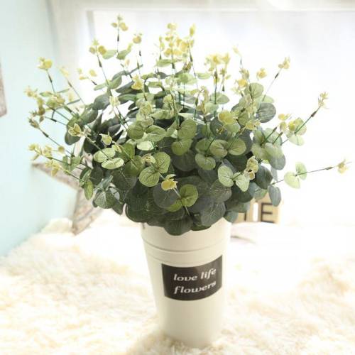 Neer - 2 flori artificiale de eucalipt cu frunze, flori sintetice pentru decoratiunile de nunta, petrecere sau locuinte