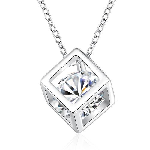 Neer - Colier cu personalitate, un lant placat cu argint si pandantiv cu cristal cubic de zirconiu, bijuterii pentru nunta, petrecere, accesorii vestimentare