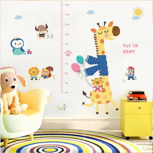 Neer - Sticker de perete pentru camera copiilor, pentru masurarea inaltimii copiilor, un sticker decorativ, cu o girafa si o rigla de masurarea inaltimii