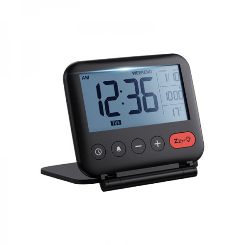 Ceas desteptator digital cu oglinda afisare temperatura interior data ora alarma portabil negru