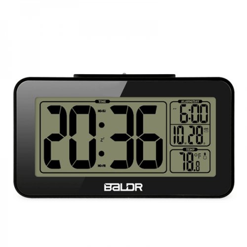 Ceas digital desteptator cu alarma si buton snooze BALDR termometru calendar dual time senzor luminozitate redusa negru