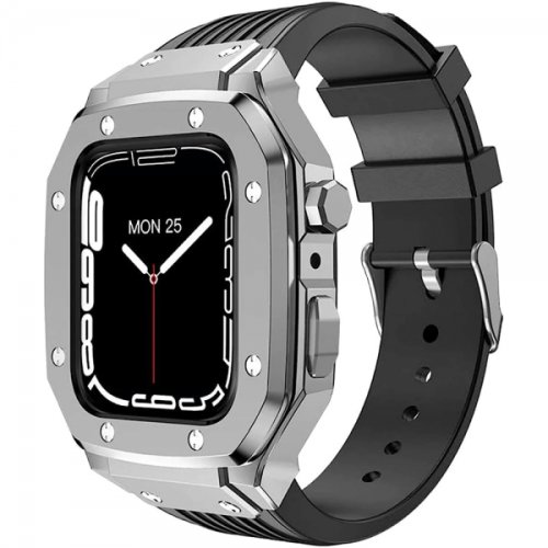 Curea din silicon pentru Apple Watch 4/ Apple Watch 5/ Apple Watch 6/ Apple Watch SE de 44mm cu carcasa metalica argintiu