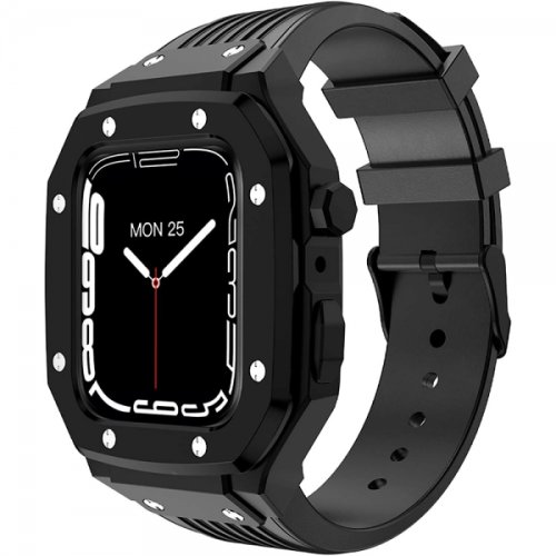 Curea din silicon pentru Apple Watch 4/ Apple Watch 5/ Apple Watch 6/ Apple Watch SE de 44mm cu carcasa metalica negru