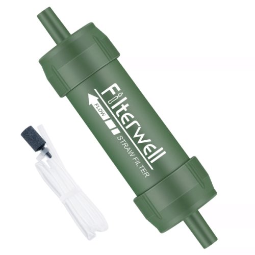 Mini - filtru de apa profesional filterwell portabil cu tripla filtrare cu pai protectie 99.9999% uf11 0.01 microni pana la 4000litri pentru drumetiii camping inundatii verde