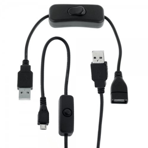 Set 2 Cabluri de alimentare cu intrerupator ON/OFF pentru placa Raspberry PI USB-A mama la USB-A tata 2A 28cm si Micro-USB tata - USB-A tata 2A 1.5m