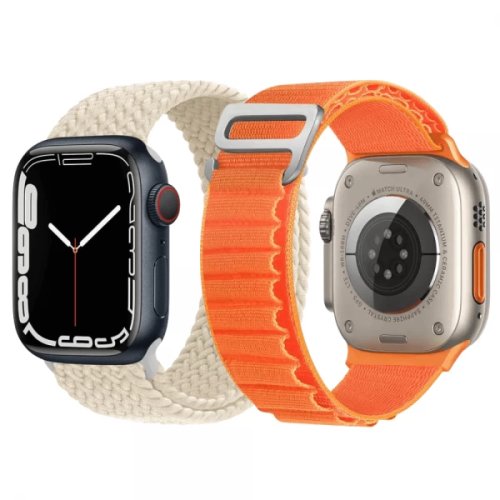 Set 2 curele Apple Watch Ultra/ 3 / 4 / 5 / 6 / 7 / 8 / SE series 42 / 44 / 45 / 49 mm nylon crem portocaliu