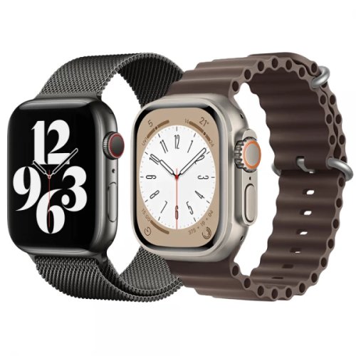 Set 2 curele Apple Watch Ultra/ 3 / 4 / 5 / 6 / 7 / 8 / SE series 42 / 44 / 45 / 49 mm silicon otel inoxidabil negru gri