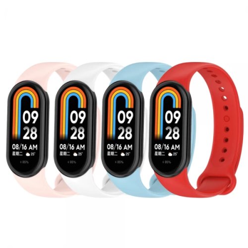 Set 4 curele Xiaomi Mi Band 8/ 8 NFC bratara smartwatch din silicon roz alb albastru rosu