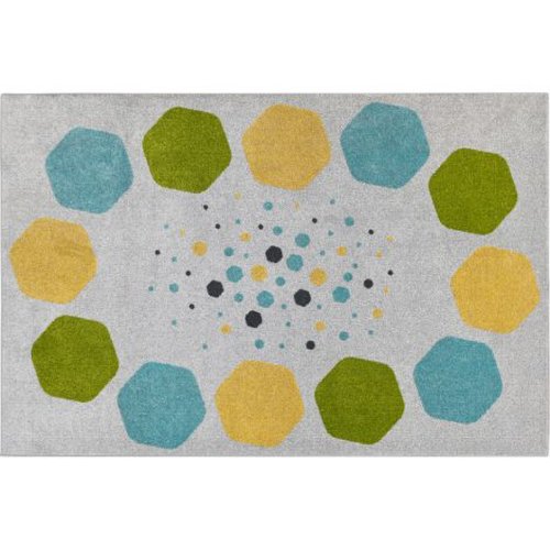 Covor dreptunghiular gri cu hexagoane colorate, 2x3 m, gradinita, scoala