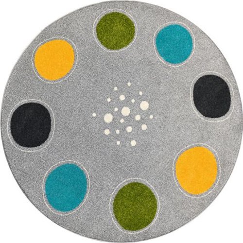 Moje Bambino - Covor rotund gri cu cercuri colorate, diametru 2 m, gradinita, scoala