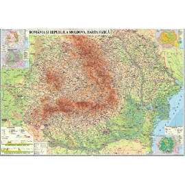 Harta fizica Romania si Republica Moldova 2000x1400 mm