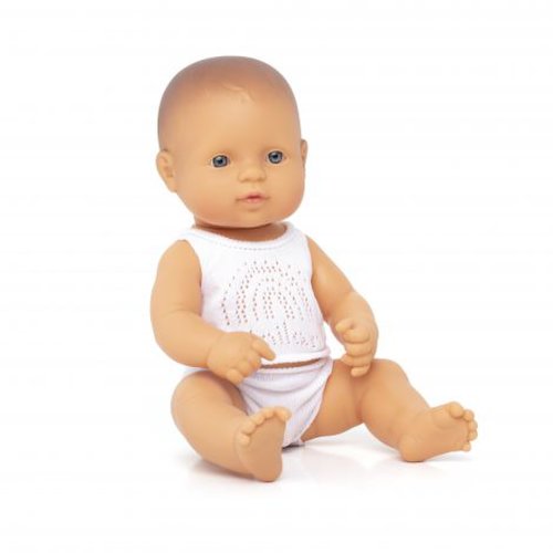 Miniland - Papusa bebelus educativa 32 cm - baiat caucazian bunet