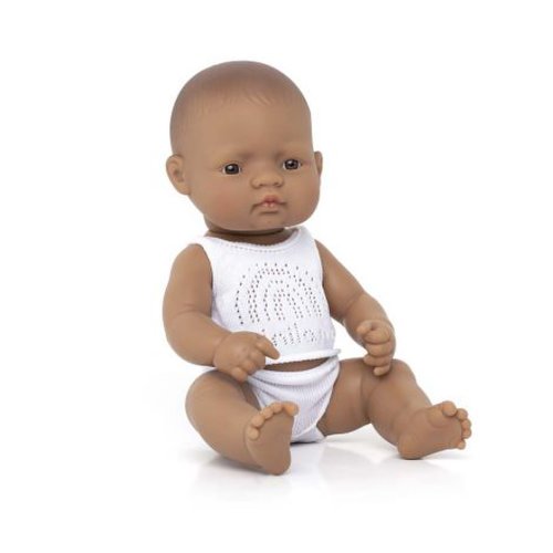 Miniland - Papusa bebelus educativa 32 cm fetita sudamericana