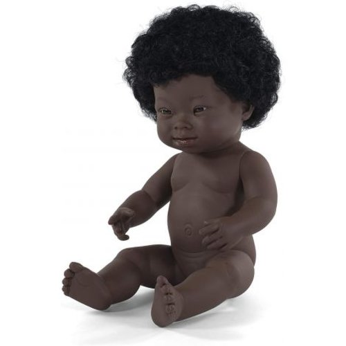 Miniland - Papusa educationala 38 cm fetita africana cu sindrom down