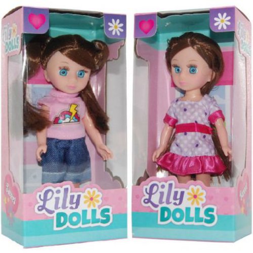 Set 2 papusi cu rochita si pantaloni Lily Dolls, 15 cm