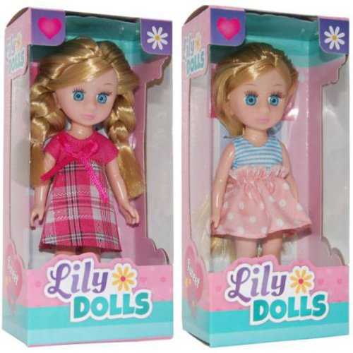 Set 2 papusi cu rochite Lily Dolls, 15 cm