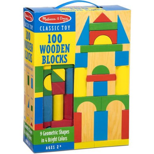 Melissa & Doug - Set de construit cuburi din lemn colorate 100 bucati melissa and doug 0481