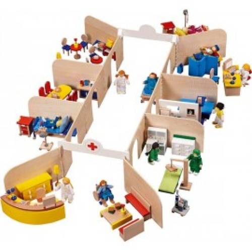 Goki - Set de joaca din lemn spital cu accesorii