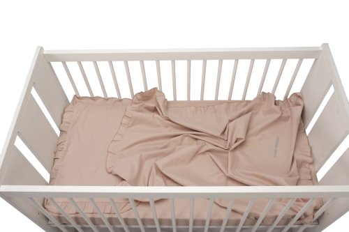 Somnart - Set lenjerie patut bebe, bumbac (cearceaf pat 60x120, cearceaf pilota 80x110, fata perna 35x50), brodata, cu volan, roz