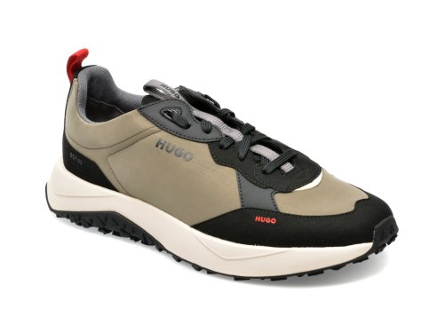 Pantofi HUGO kaki, 3146, din material textil si piele ecologica