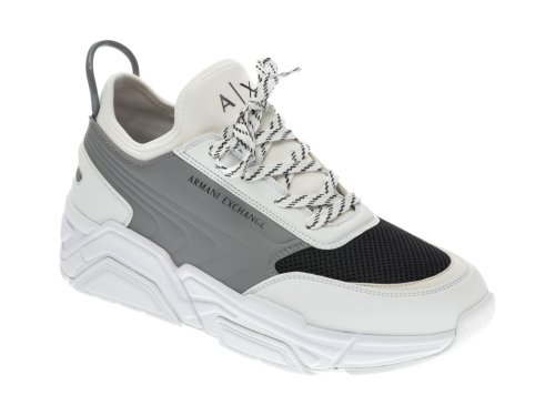 Pantofi sport ARMANI EXCHANGE albi, XUX080, din material textil si piele ecologica