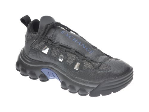 Pantofi sport ARMANI EXCHANGE negri, XUX074, din material textil si piele ecologica