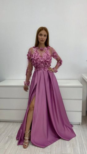 Rochie eleganta lunga din tafta roz cu buzunare laterale