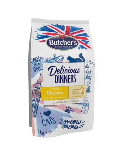 BUTCHER'S Delicious Dinners Cat, hrană uscată cu pui 2 kg