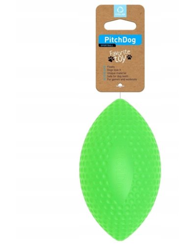 PULLER PitchDog, minge pentru caini, forma de Rugby, verde, 9 cm x 14 cm