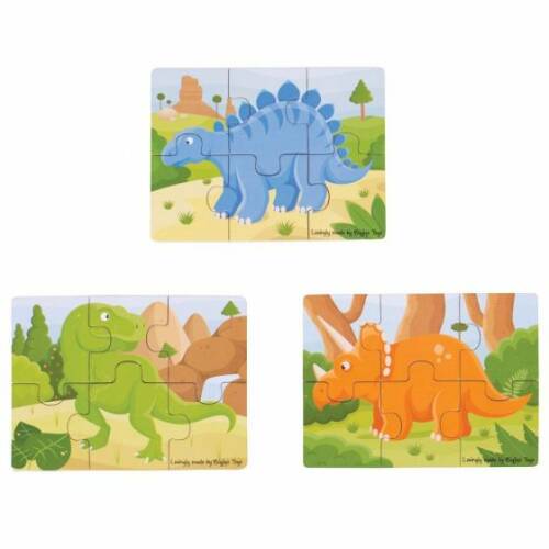 3 puzzle-uri din cate 6 piese de lemn - Dinozauri