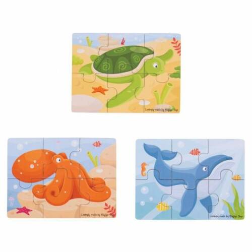 Jucaresti - 4 puzzle-uri din cate 6 piese de lemn - animale marine